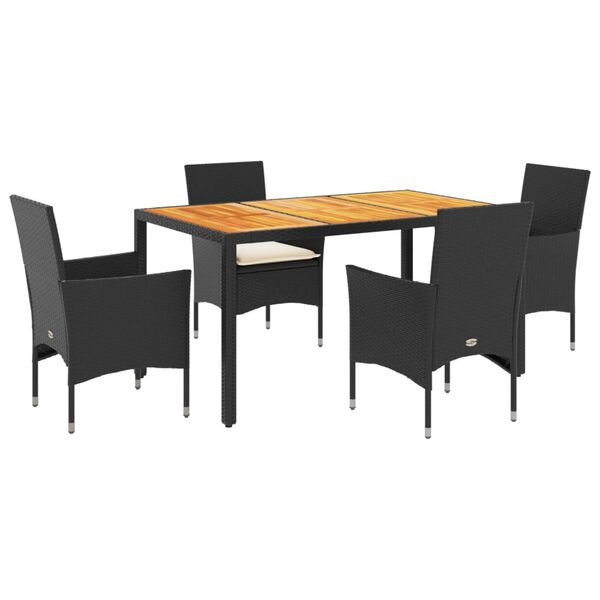 vidaXL Ensemble &agrave; manger de jardin et coussins 5 pcs noir rotin acacia
