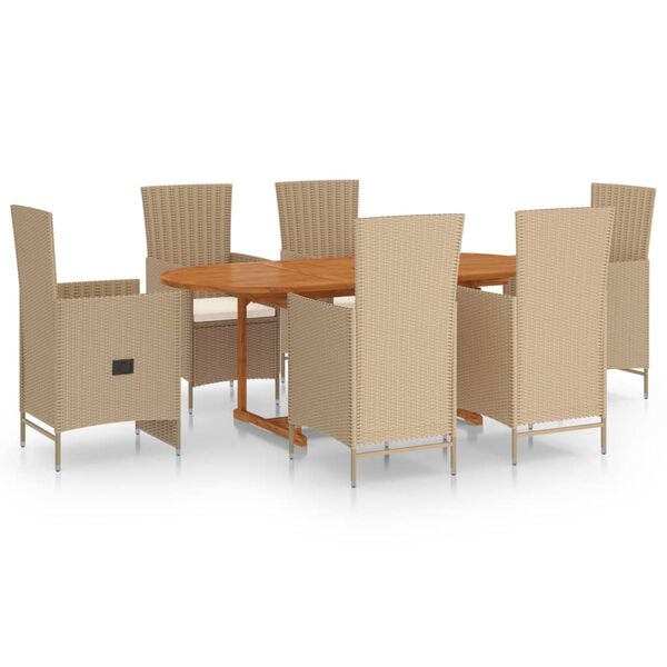 vidaXL Ensemble &agrave; manger de jardin 7 pcs R&eacute;sine tress&eacute;e Beige