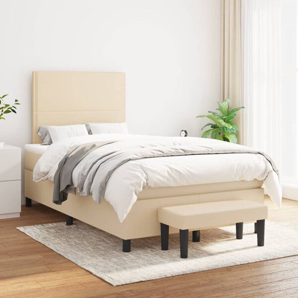 vidaXL Sommier &agrave; lattes de lit avec matelas cr&egrave;me 120x190 cm tissu
