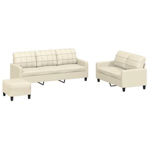 vidaXL Ensemble de canap&eacute;s 3 pcs avec coussins Cr&egrave;me Similicuir