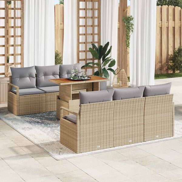 vidaXL Ensemble de canap&eacute; de jardin 7 pcs Beige Poly rotin