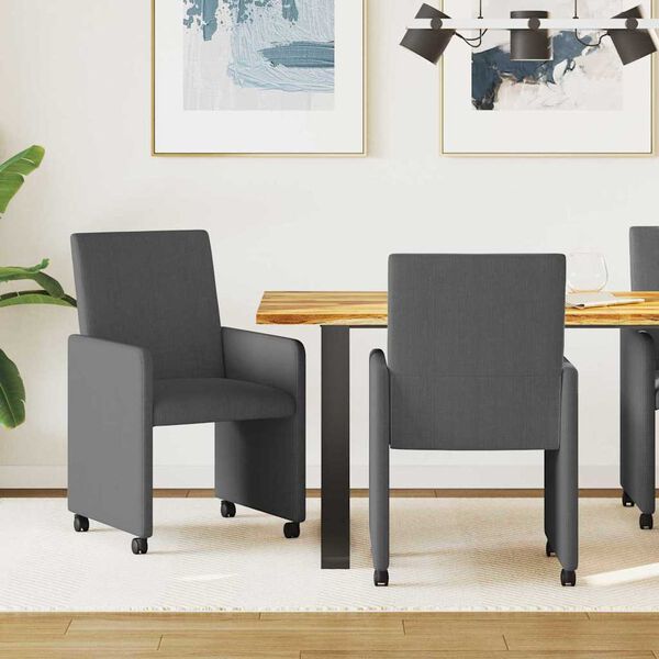 vidaXL Chaises de Salle &agrave; Manger avec Roues 2 pcs Gris fonc&eacute;
