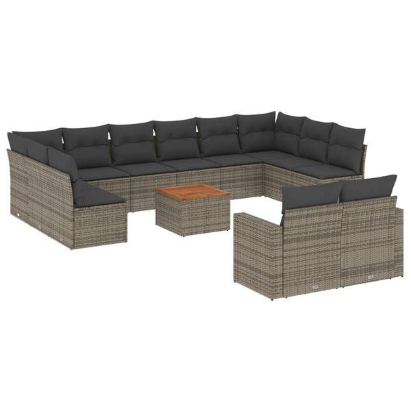 vidaXL Salon de jardin avec coussins 13 pcs gris r&eacute;sine tress&eacute;e