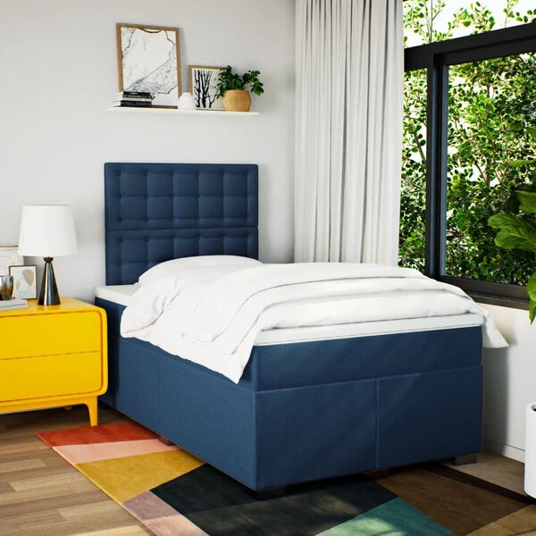 vidaXL Sommier &agrave; lattes de lit avec matelas bleu 120x190 cm tissu