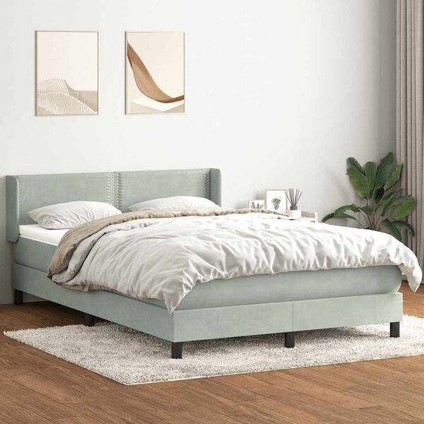 vidaXL Sommier &agrave; lattes de lit et matelas gris clair 140x220cm velours