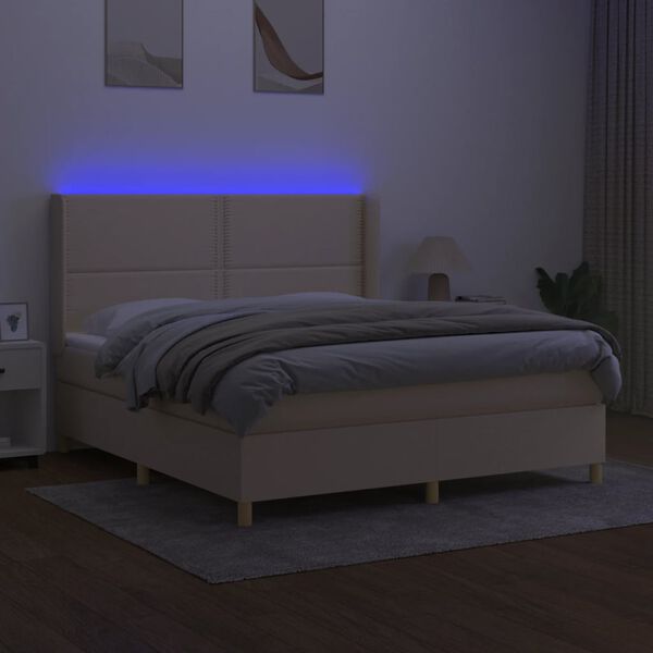 vidaXL Sommier &agrave; lattes de lit matelas et LED Cr&egrave;me 180x200 cm Tissu