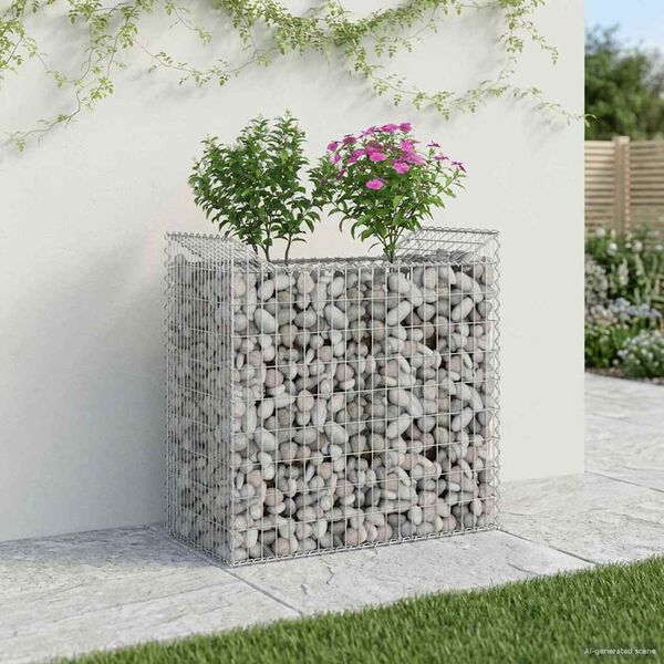 vidaXL Lit sur&eacute;lev&eacute; gabion Argent&eacute; 50 x 100 x 100 cm Acier galvanis&eacute;