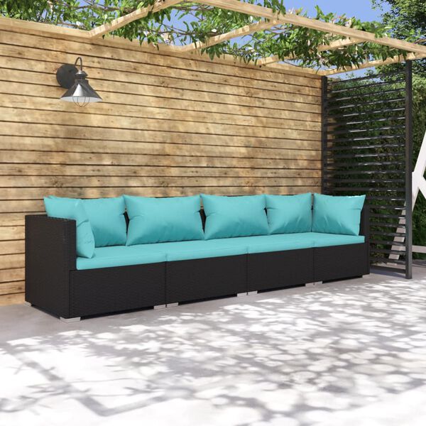 vidaXL Salon de jardin 4 pcs avec coussins R&eacute;sine tress&eacute;e Noir
