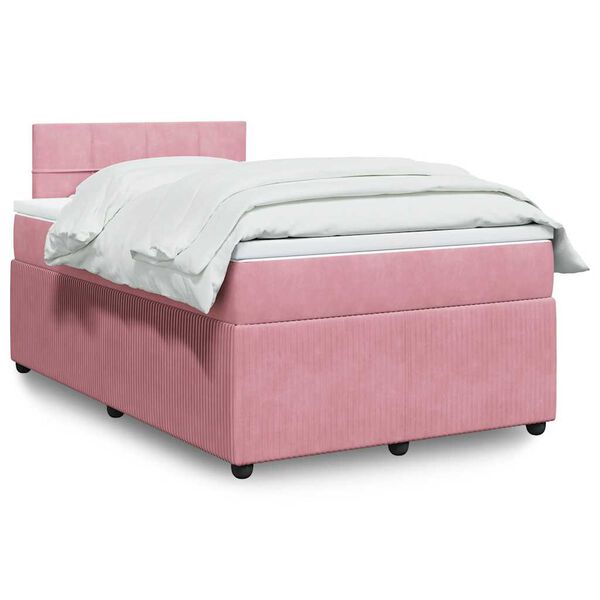 vidaXL Sommier &agrave; lattes de lit avec matelas Rose 120x200 cm Velours