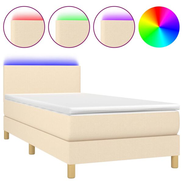 vidaXL Sommier &agrave; lattes de lit avec matelas LED Cr&egrave;me 80x200 cm Tissu