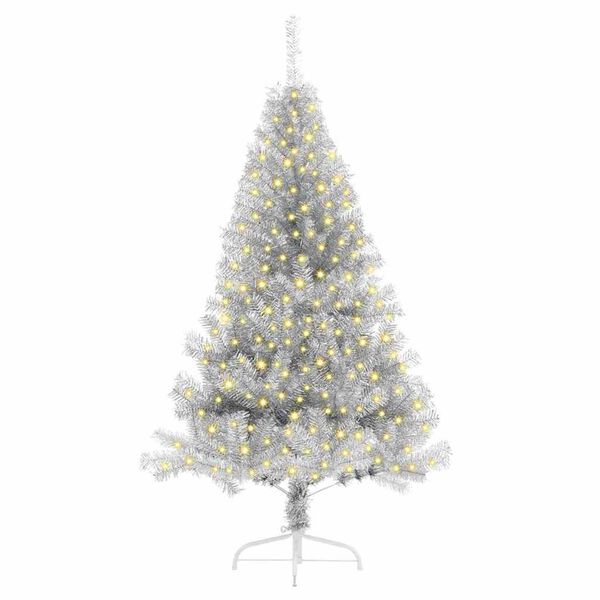 vidaXL Sapin de No&euml;l artificiel pr&eacute;-&eacute;clair&eacute; Argent 180 cm PET