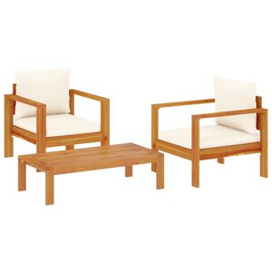 vidaXL Salon de jardin avec coussins 3 pcs bois massif d'acacia