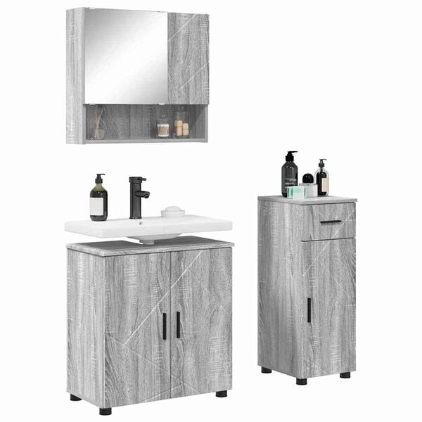 vidaXL Ensemble de mobilier de salle de bain 3 pcs Gris Sonoma