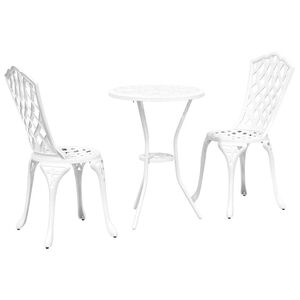 vidaXL Ensemble bistro de jardin 3 pc Blanc Aluminium