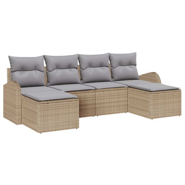 vidaXL Ensemble de canap&eacute; de jardin 6 pcs Beige Poly Rattan