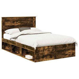 vidaXL Cadre de lit avec tiroir Uni Ch&ecirc;ne fum&eacute; 120 x 190 cm Pin massif