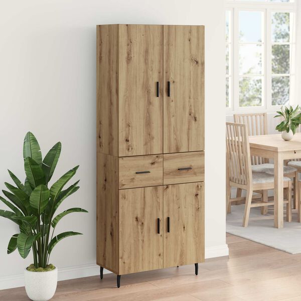 vidaXL Haut Armoire 2 pcs Ch&ecirc;ne artisanal Bois Agglom&eacute;r&eacute; et Verre
