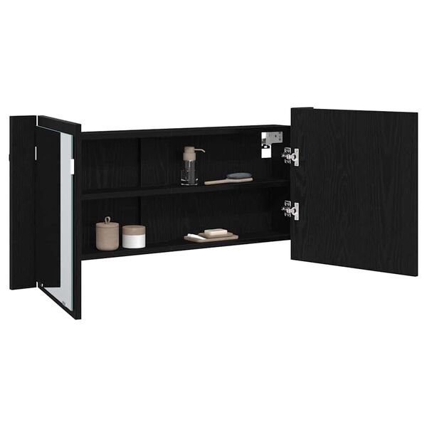 vidaXL Cabinet Miroir LED avec &eacute;tag&egrave;re Ch&ecirc;ne noir 100 x 12 x 45 cm