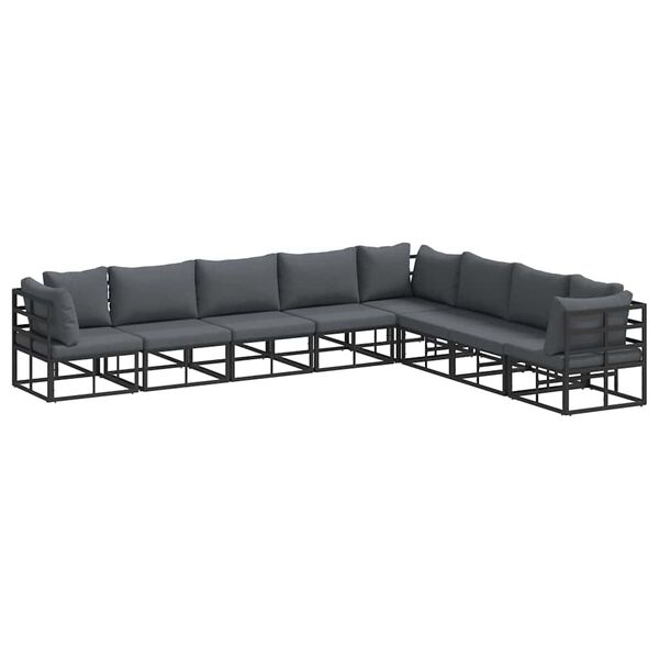 vidaXL Ensemble de canapé de jardin avec coussin 8 pcs Noir Aluminium