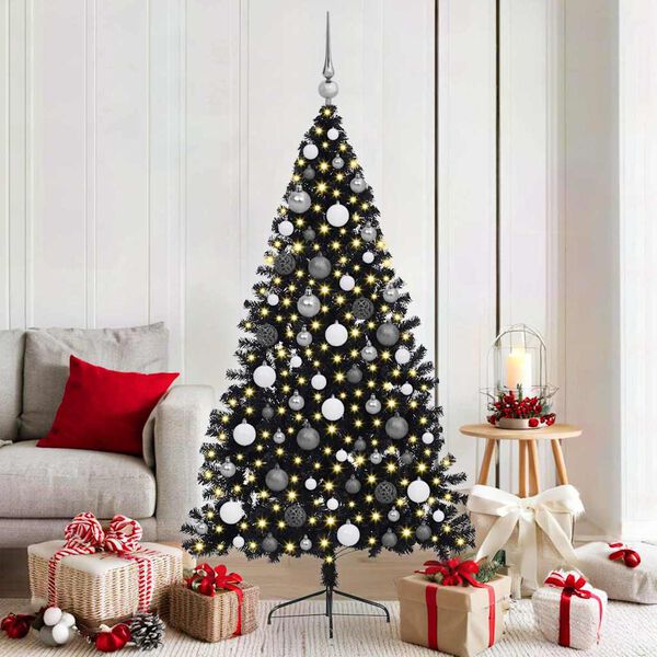 vidaXL Sapin de No&euml;l artificiel pr&eacute;-&eacute;clair&eacute; Noir 180 cm PVC