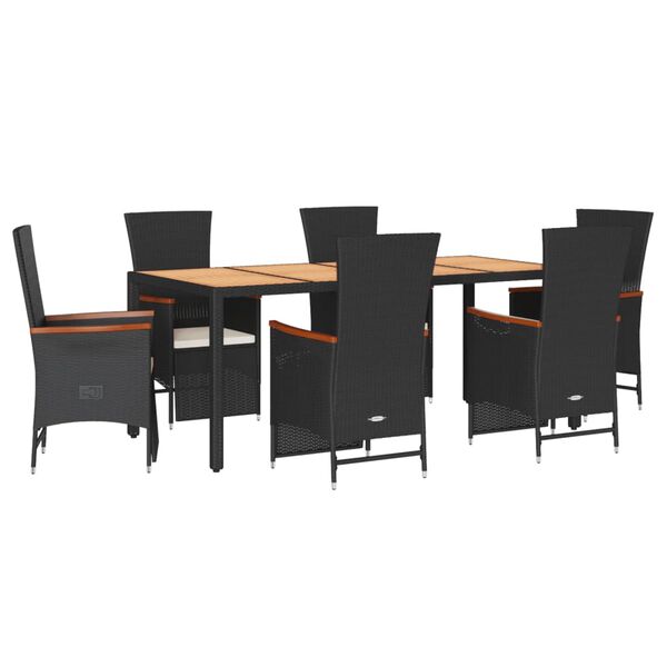 vidaXL Ensemble &agrave; manger de jardin coussins 7pcs Noir R&eacute;sine tress&eacute;e