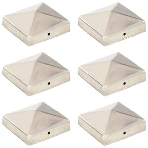 vidaXL Bouchons de poteau de cl&ocirc;ture pyramidaux 6 pcs Inox 81x81 mm