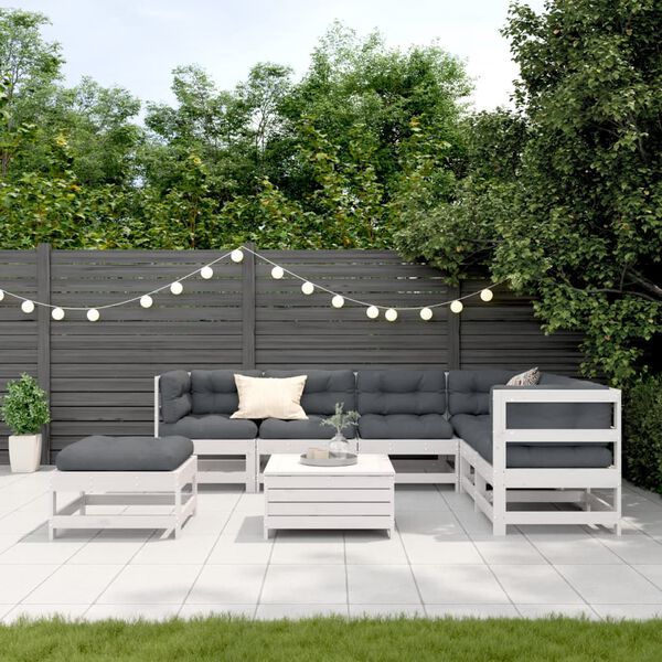 vidaXL Salon de jardin avec coussins 8 pcs blanc bois de pin massif