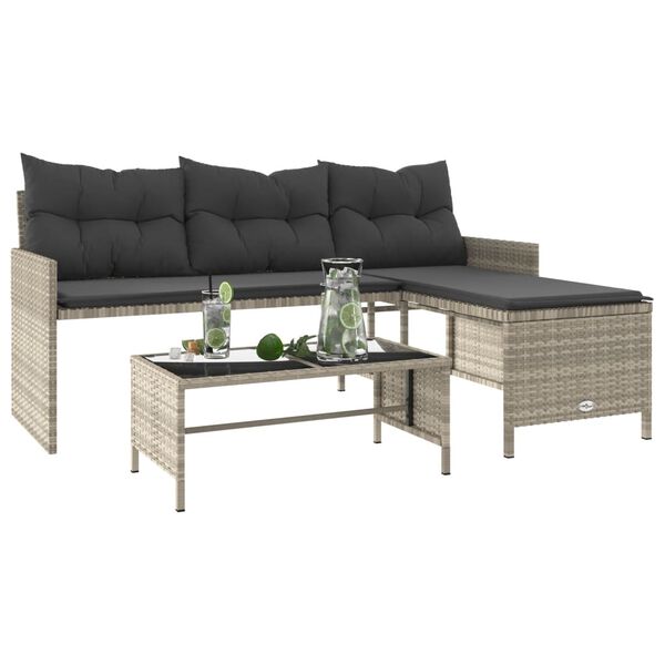 vidaXL Canapé de jardin et table et coussins en forme de L gris clair