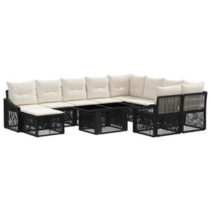 vidaXL Ensemble de canap&eacute; de jardin 11 pc Noir et blanc cr&egrave;me