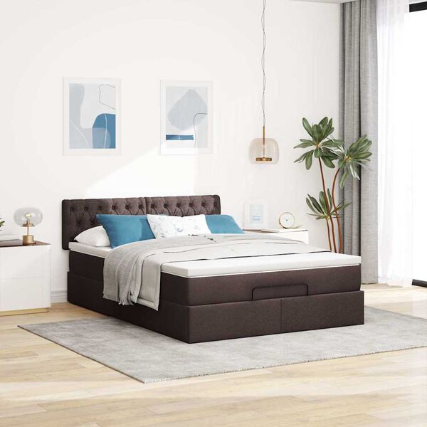 VidaXL Cadre de lit ottoman avec matelas marron fonc&eacute; 140x200 cm tissu