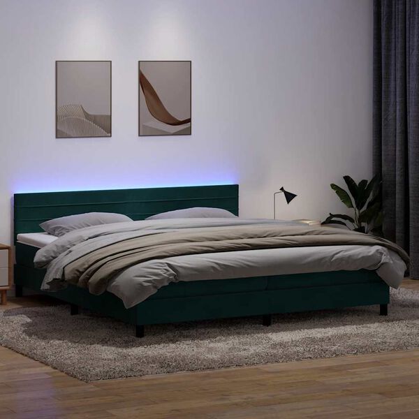 vidaXL Sommier &agrave; lattes de lit et matelas et LED vert fonc&eacute; 180x210cm velours