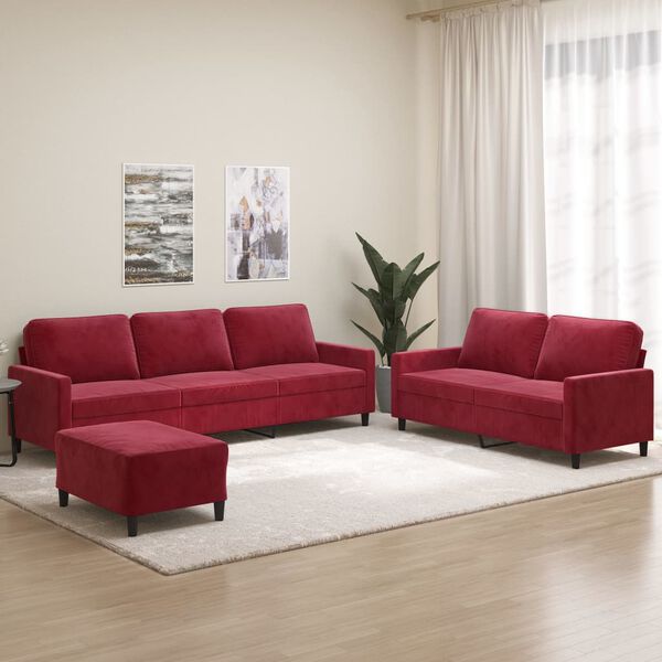vidaXL Ensemble de canap&eacute;s 3 pcs avec coussins Rouge bordeaux Velours