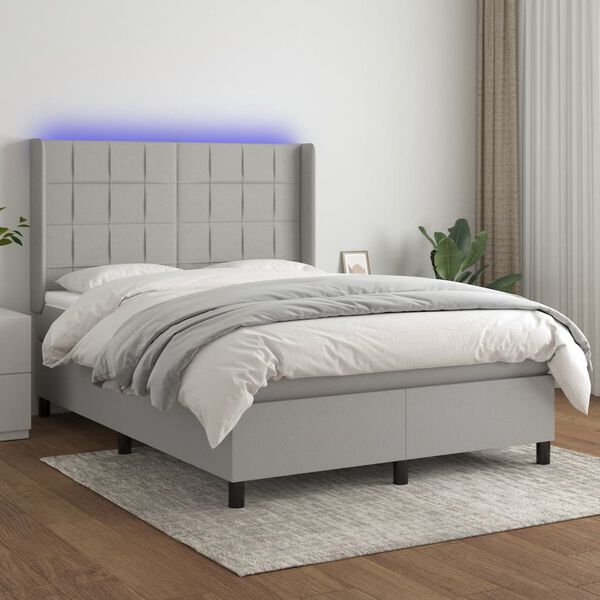 vidaXL Sommier &agrave; lattes de lit matelas LED Gris clair 140x190 cm Tissu