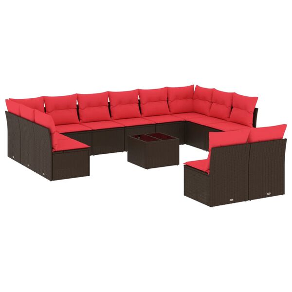 vidaXL Salon de jardin avec coussins 13 pcs marron r&eacute;sine tress&eacute;e