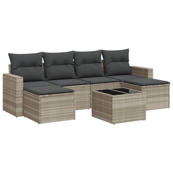 vidaXL Salon de jardin avec coussins 7 pcs gris clair r&eacute;sine tress&eacute;e