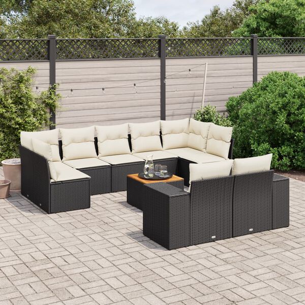 vidaXL Salon de jardin 10 pcs avec coussins noir r&eacute;sine tress&eacute;e
