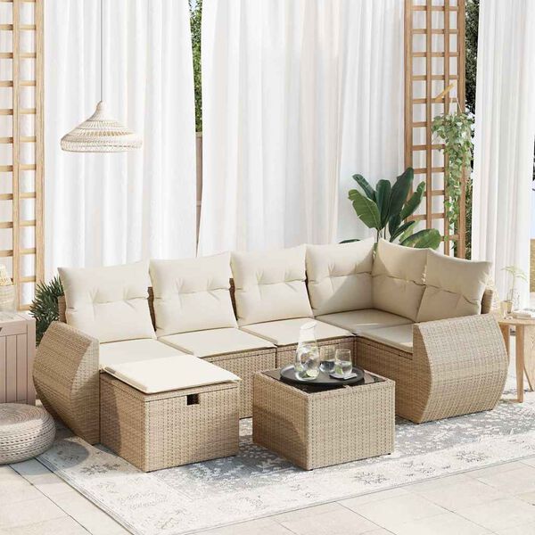 vidaXL Salon de jardin avec coussins 6 pcs beige r&eacute;sine tress&eacute;e