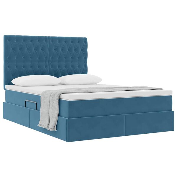 vidaXL Lit avec rangement et matelas Bleu fonc&eacute; 140 x 200 cm Velours