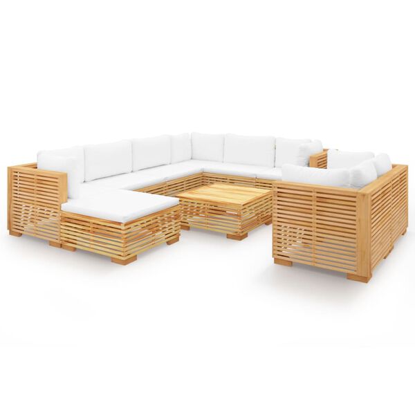 vidaXL Salon de jardin 10 pcs avec coussins Bois de teck solide