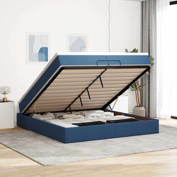 VidaXL Cadre de lit ottoman avec matelas bleu 200x200cm tissu