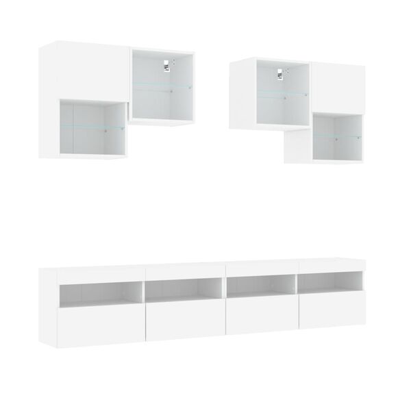 vidaXL Ensemble de meubles TV muraux 6 pcs avec lumi&egrave;res LED blanc