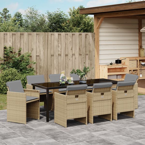 vidaXL Ensemble de salle &agrave; manger pour jardin 9 pcs Beige polyrotin