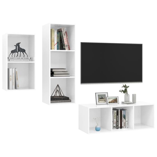 vidaXL Ensemble de meubles TV 3 pcs Blanc brillant Bois d'ing&eacute;nierie