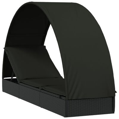 vidaXL Chaise longue avec toit rond noir 211x57x140 cm résine tressée
