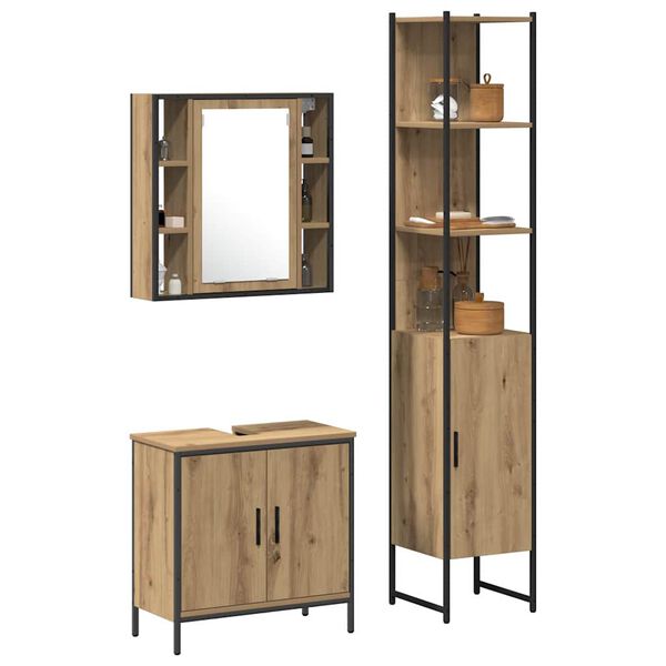 vidaXL Meubles de salle de bain 3 pcs Marron Bois d'ing&eacute;nierie
