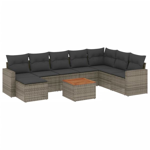vidaXL Salon de jardin 9 pcs avec coussins gris r&eacute;sine tress&eacute;e