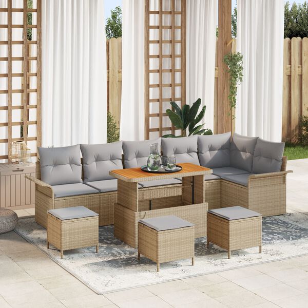 vidaXL Ensemble de canap&eacute; de jardin 10 pcs Beige et Gris clair