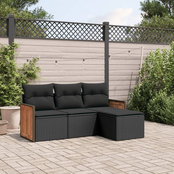 vidaXL Salon de jardin 4 pcs avec coussins noir r&eacute;sine tress&eacute;e