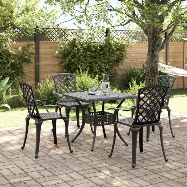 vidaXL Ensemble &agrave; manger de jardin 5 pcs noir aluminium coul&eacute;