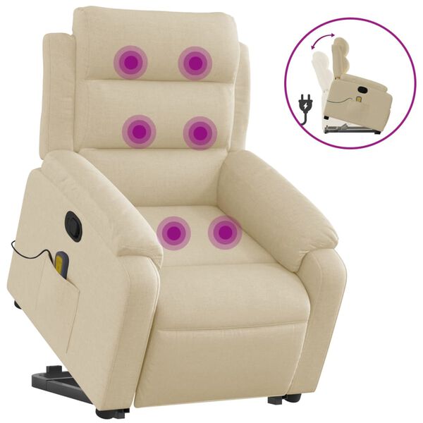 vidaXL Fauteuil inclinable de massage Cr&egrave;me Tissu
